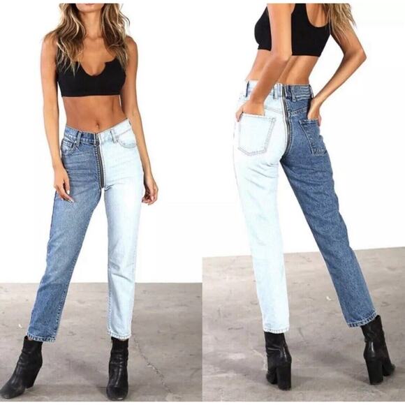 Revice Yin Yang Crop Jeans High‎ Rise All Around Zipper In Tokyo Two Tone 26 - Picture 1 of 10